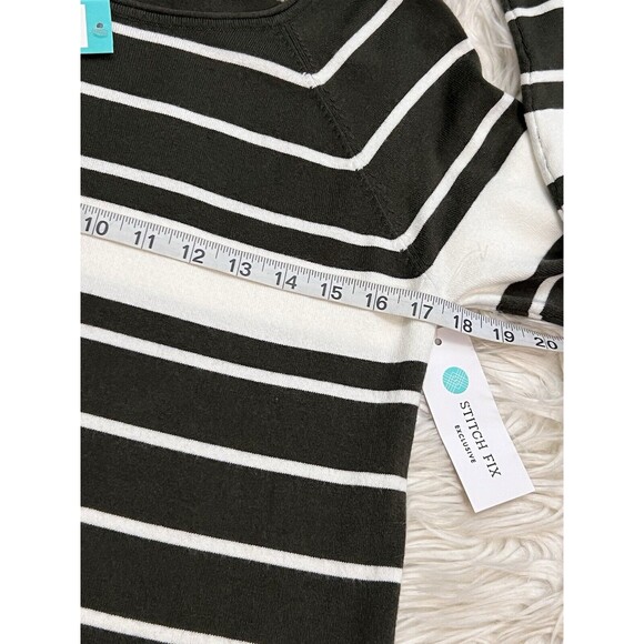 Pink Clover X Stich Fix Valencia Curved Hem Sweater Striped Olive/White SZ S - Picture 7 of 10